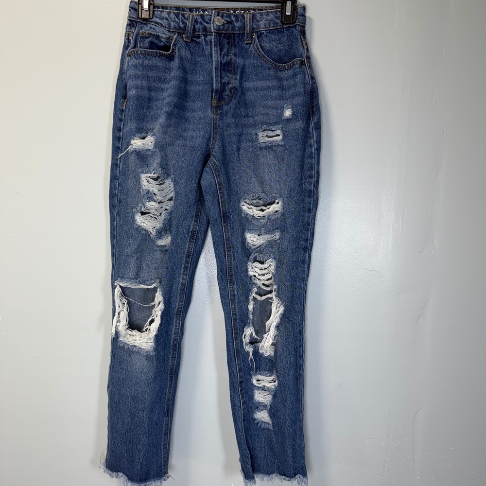 Vanilla Star 90s Boyfriend Jeans Distressed High Rise Button Fly Blue Size 3